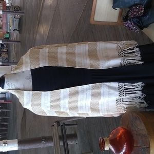 Traditional Cream and Tan Mexican Serape Shawl-Traditional Rebozo
